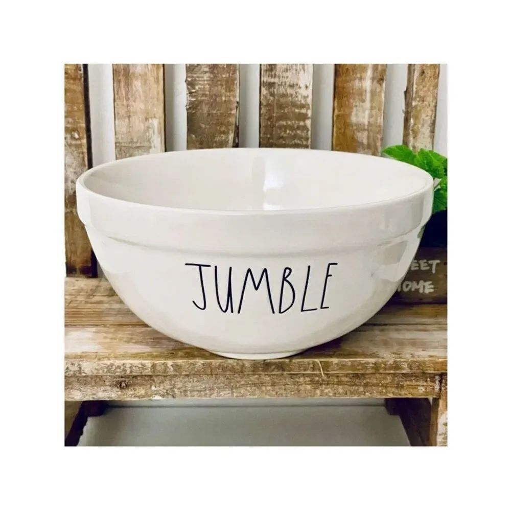 NWT Rae Dunn Gorgeous Large JUMBLE white Glossy Ceramic Serving Salad Pasta Bowl